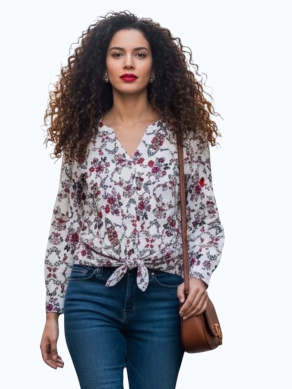 Ann Taylor Factory Floral Faux Wrap Blouse - Petite Large